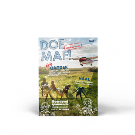 Het Mission Aviation Fellowship kinderdoeboek vol spannende verhalen en opdrachten.